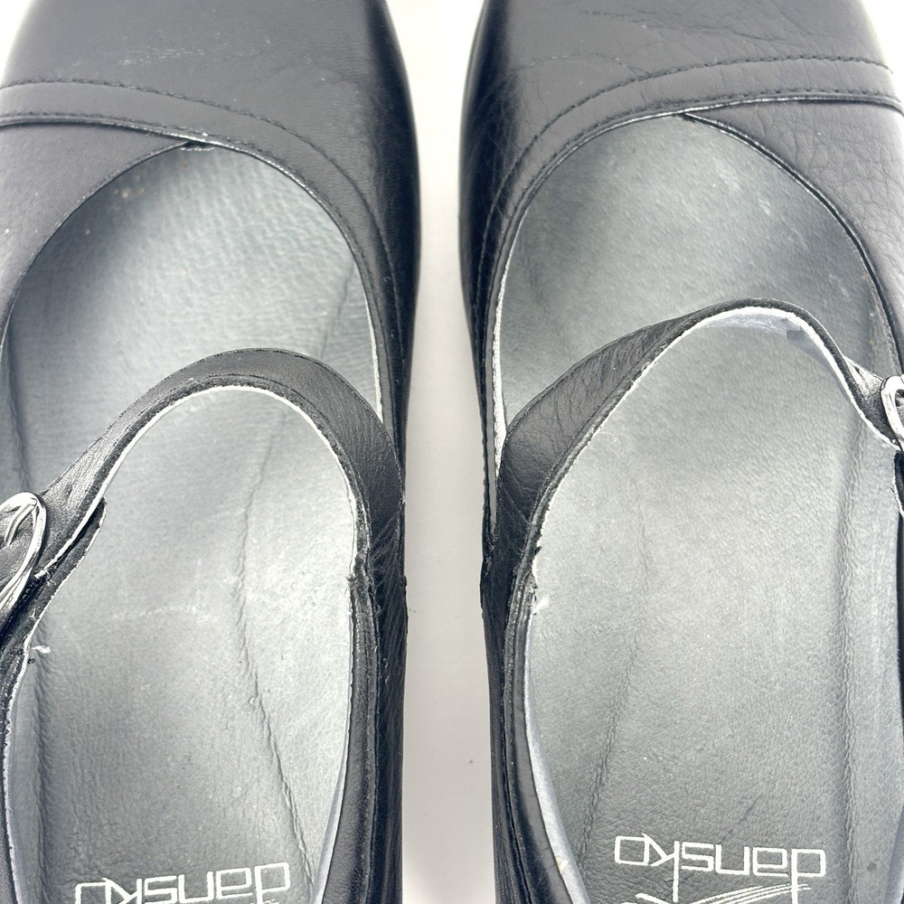 Dansko Fawna Mary Jane Shoes Womens 37 US 6.5-7 Black Leather Low Wedge Comfort - Picture 10 of 15